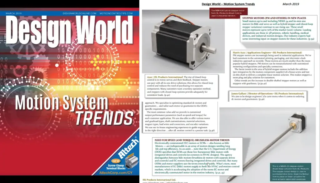 ISL Design World Magazine Motion Trends 2019 Design World: Motion System Trends (March 2019)