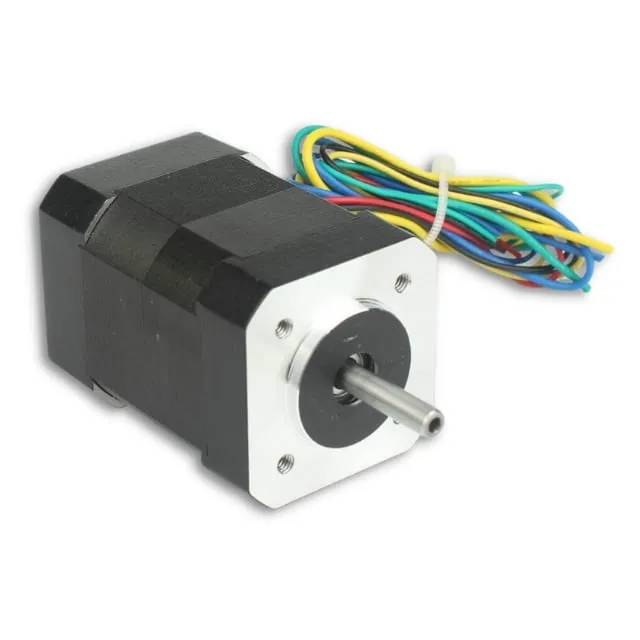 MOT-BL-42S4-24V_640px Stepper motor with wires isolated on white background.